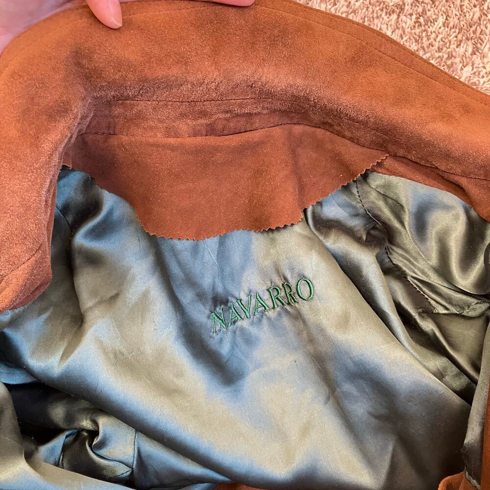 Mens Sz S Vintage 90s Brown Suede Jacket Button Front boxy Fit Hip Length Worn - Picture 16 of 16